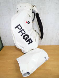 ■PRGR プロギア キャディバッグ ホワイト 5分割 約4.1kg フード付き 現状品＠160(02)
