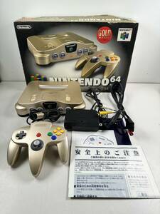 ♪【中古】任天堂 Nintendo 64 箱 説明書 付き 本体 NUS-001 ゴールド 限定モデル N64 ロクヨン ターミネーターパック 動作未確認 ＠100(3)