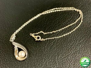 【N-5876】MIKIMOTO ミキモト 雫 ドロップ モチーフ 真珠 パール 約0.6mm ネックレス 総重量約2.8g 約40cm シルバー系【千円市場】