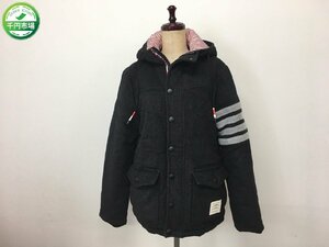 【O-10700】THOM BROWNE. NEW YORK トムブラウン ウール ボタンフライ フードジャケット 4本ライン ボーダー アウター【千円市場】