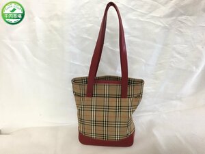 【O-10718】BURBERRY バーバリー　ノバチェック　トート　ショルダー バッグ　赤　キャンバス×PVC【千円市場】