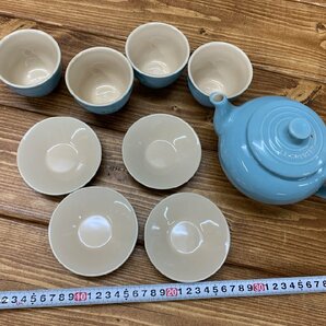 【Y-9782】LE CREUSET ル・クルーゼ 急須 湯呑 4客セット ポット カップ 小皿 水色系 ブルー系 910127-00【千円市場】の画像7