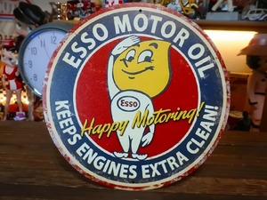 ESSO MOTOR OIL エッソメタル看板 世田谷ベースでお馴染み ガレージに♪