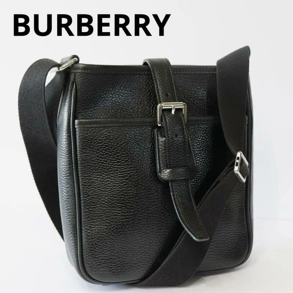 ◇送料無料◇美品 BURBERRY バーバリー レザー ワンショルダーバッグ ノバチェック ベルト ブラック キャンバス 黒 メンズ レディース