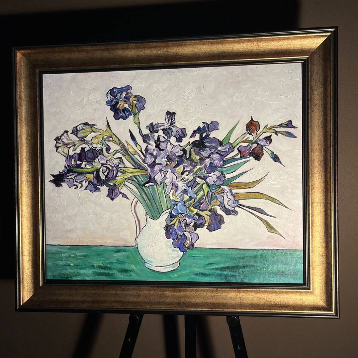 ★Ausgezeichnete Arbeit★ Handgemaltes Ölgemälde „Van Gogh Iris in einer Vase, gerahmtes Gemälde, Ölgemälde im Innenbereich, Malerei, Ölgemälde, Stilllebenmalerei