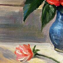 手書き油絵 花瓶の花 額付 絵画 インテリア 油彩画_画像5
