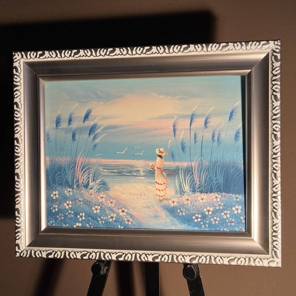 Hand-painted oil painting Girl Looking at the Sea Framed painting Interior oil painting, Painting, Oil painting, Still life