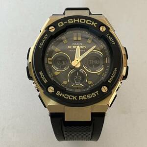 ▽【500円スタート】G-SHOCK G-STEEL Gスチール GST-W300G-1A9JF メンズ 腕時計 電波ソーラー アナデジ ブラック ゴールド メタル 美品