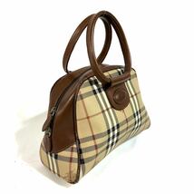 【希少品】BURBERRY Burberrys バーバリー ノバチェック PVC レザー ハンドバッグ ミニボストン ベージュ ブラウン ヴィンテージ 英国製_画像5