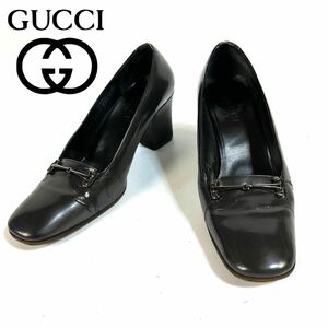 GUCCI グッチ レザー ビット パンプス シューズ 2350 シルバー金具 37 1/2 C 24.5cm程 ブラック イタリア製