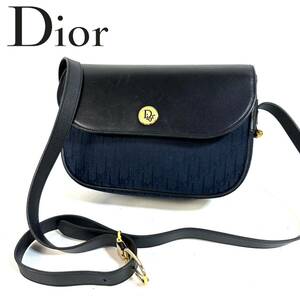 【美品】Dior オールド クリスチャン ディオール トロッター ミニ ショルダーバッグ インナーバッグ付き ネイビー ゴールド金具 フランス製