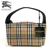 【未使用】Burberry バーバリー ナイロン レザー ノバチェック チェック ポーチ ミニ ハンド バッグ シルバー金具 タグ付き_画像1