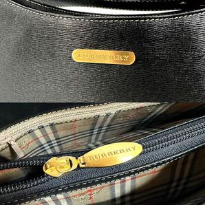 【極美品】Burberry バーバリー レザー 肩掛け ショルダーバッグ 内部 ノバチェック ブラック ゴールド金具の画像8