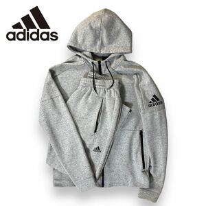 【美品】adidas アディダス パフォーマンス ロゴ スウェット パーカー パンツ 上下セット ジャージ 霜降りグレー Lサイズ