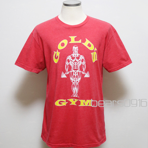 アメリカ購入 GOLD'S GYM ゴールドジム ロゴグラフィックプリント Tシャツ 杢赤 L