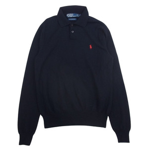 POLO RALPH LAUREN ポロ・ラルフローレン メリノウール ニット ポロシャツ ネイビー系 S【中古】