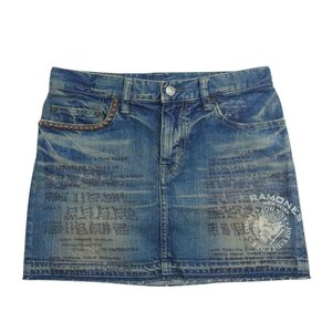 Истерическая гламурная истерика гламура Ramones English Prints 5 Pocket Denim Mini юбка Indigo Blue [Используется]