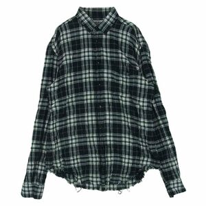 SAINT LAURENT サンローラン 411620 Y018P Shirt ローヘム フランネル チェック シワ加工 カットオフ シャツ 長袖 38 15【中古】