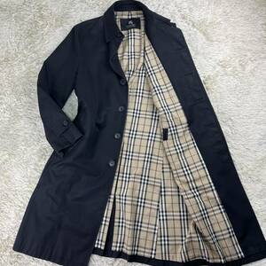 美品 バーバリーブラックレーベル ステンカラーコート ノバチェック ロング丈 黒 ブラック ロングコート メンズ BURBERRY BLACK LABEL