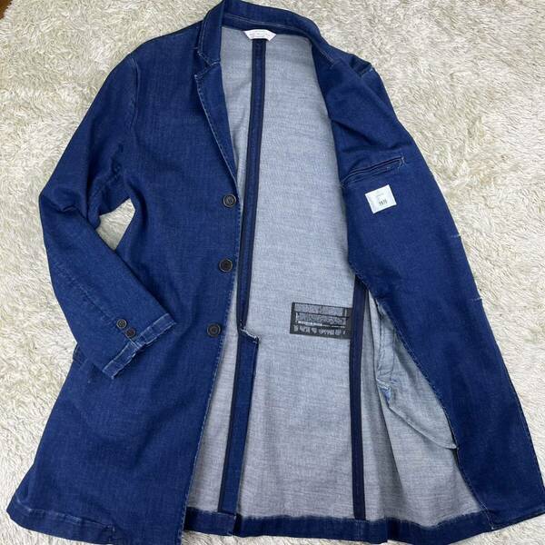 【極美品】ザラ マン デニム チェスターコート インディゴブルー ロング丈 ●XL 微ストレッチ ORIGINAL DENIM 1975メンズ 春夏 2L ZARA MAN