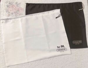 コーチ「COACH」 バッグ保存袋 2枚組（3629）正規品 付属品 内袋 布袋 巾着袋 バッグ用 布製 ナイロン生地 ブラウン ホワイト 49×38cm