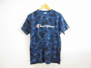 A BATHING APE×champion / ア・ベイシング・エイプ×チャンピオン チャンピオンロゴ 迷彩Tシャツ カモフラ サイズ : L ブルー