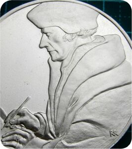 レア 限定品 フランス造幣局製 ルネサンス期 ドイツ 画家 ホルバイン 絵画 エラスムス 肖像画 純銀製 記念品 記念メダル コイン 章牌