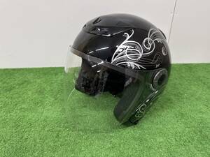 【s2339】【中古品】 グラフィックジェットヘルメット 自動二輪乗車用ヘルメット A-225 XLサイズ （61-62㎝未満） ブラック