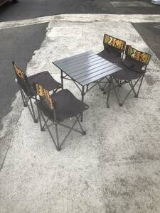 [s2393][ secondhand goods ] outdoor camp table chair 4 legs total 5 point set storage sack attaching 