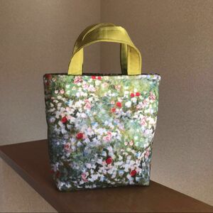 ヨーロッパ油絵植物花ミニトートバッグレディースハンドメイド ビッグポーチ　ジム小袋　散歩バッグ　誕生日プレゼント　プリント生地