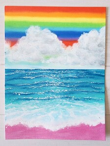 Art hand Auction Pastel painting Landscape painting Painting Art Interior Sea painting Rainbow painting, artwork, painting, pastel painting, crayon drawing