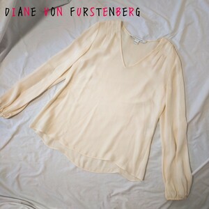 DIANE VON FURSTENBERG ダイアンフォンファステンバーグ 長袖 カットソー オフホワイト ブラウス シャツ シルク100%