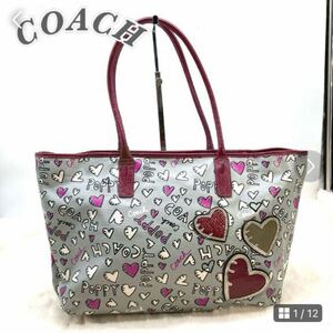 COACHコーチPOPPYトートバッグ ショルダーバッグハート　グレー