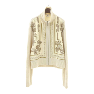  Hermes tsu il re-n horse. ribbon decoration reversible jacket lady's ivory HERMES used [ apparel * small articles ]