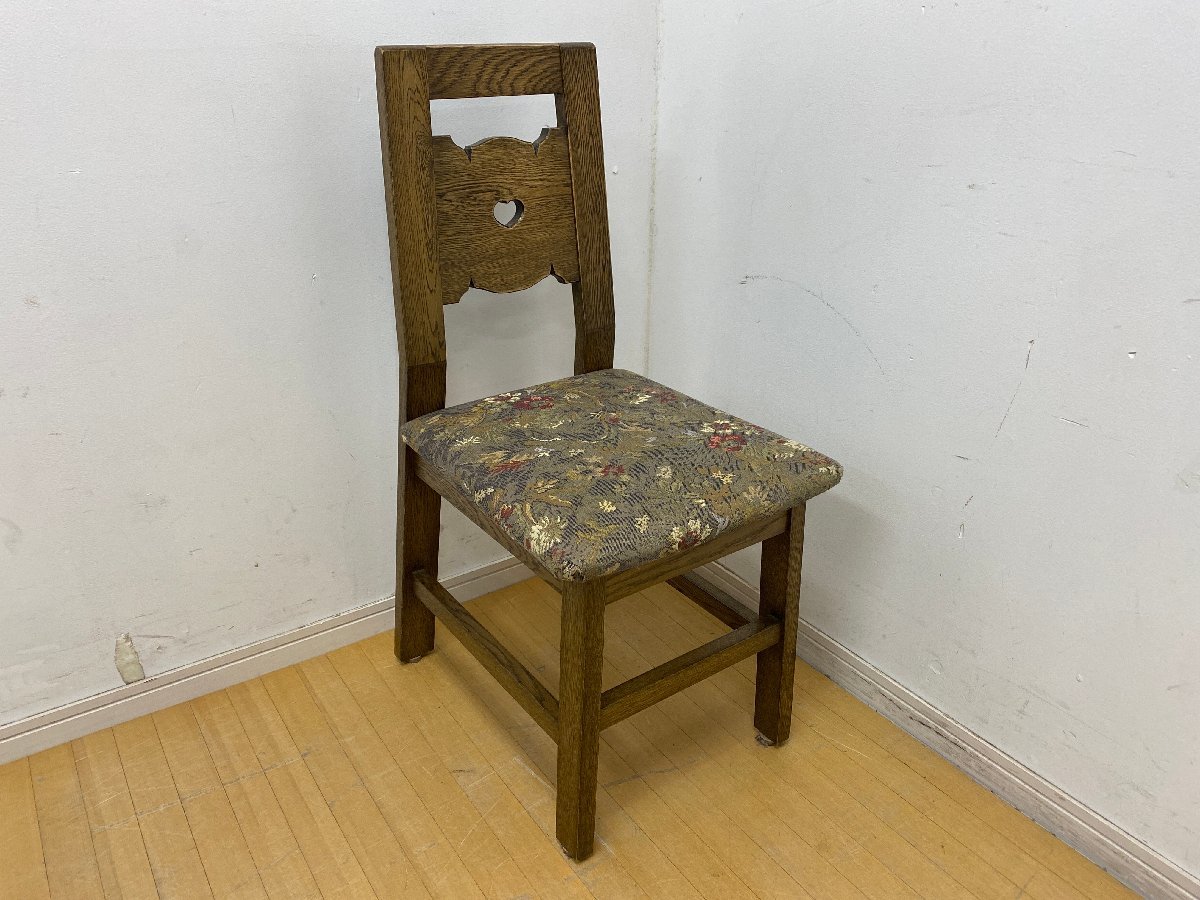 Hard to obtain■OAK SHOP Toyota chest of drawers dining chair heart floral pattern fabric oak wood solid handmade Nagoya brown 1, chair, general, wooden frame