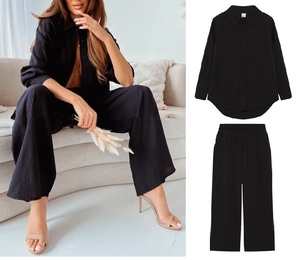 *las1* sexy ... material 2 point setup tuck go in shirt blouse tops easy tunic + long bottoms pants black *