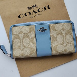 【新品】COACH コーチ 長財布 シグネチャー ライトカーキ　スレート