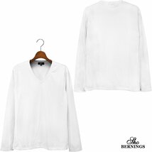 357053-01 Bernings sho Tシャツ 長袖 Vネック ヘリンボーン柄 シェブロン ジグザグ柄 シンプル ロンT 無地 mens メンズ(ホワイト白) L_画像5