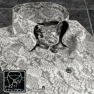 181711-gy BLACK VARIA ドゥエボットーニ パイソン蛇柄 ジャガード スナップダウン ドレスシャツ メンズ(シルバー銀グレー灰) XL 舞台衣装