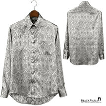 181711-gy BLACK VARIA ドゥエボットーニ パイソン蛇柄 ジャガード スナップダウン ドレスシャツ メンズ(シルバー銀グレー灰) XL 舞台衣装_画像6