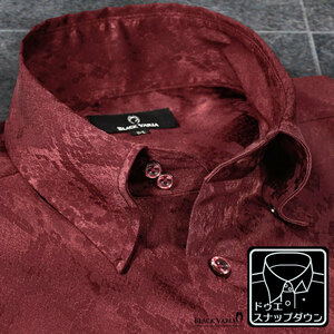 181711-win BLACK VARIAドゥエボットーニ パイソン蛇柄 ジャガード スナップダウン ドレスシャツ メンズ(ワインレッド赤) 3L ステージ衣装