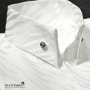 181724-wh BlackVaria サテンシャツ ドレスシャツ スキッパー ゼブラ柄 ジャガード ボタンダウン スリム メンズ(ホワイト白) L パーティー
