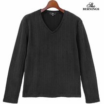 333833-90 Bernings sho Tシャツ 長袖 Vネック ケーブル ヘリンボーン柄 シンプル ロンT 無地 mens メンズ(ブラック黒) XL カジュアル_画像5