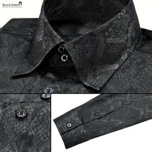 a181711-bk ブラックバリア ドゥエボットーニ パイソン蛇柄 ジャガード[レギュラーカラー]ドレスシャツ メンズ(黒) XL パーティー 舞台衣装_画像7