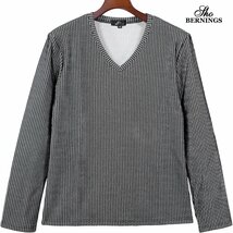 333633-90 Bernings sho Tシャツ 長袖 Vネック ストライプ柄 ジャガード シンプル ロンT mens メンズ(ブラック黒) XL カジュアル_画像5