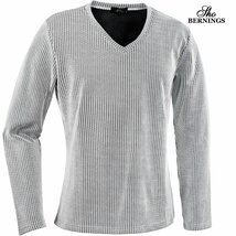 333633-01 Bernings sho Tシャツ 長袖 Vネック ストライプ柄 ジャガード シンプル ロンT mens メンズ(ホワイト白) L カジュアル_画像1