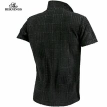 342442-90 ポロシャツ イタリアンカラー パイル素材 タオル地 スキッパー 半袖 襟ワイヤー ストレッチ メンズ(ブラック黒) シンプル M_画像2