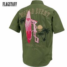 432044-85 ピンクパンサー PINK PANTHER ワークシャツ リップストップ mens メンズ サーフボード 半袖シャツ(カーキ緑) FLAG STAFF XL_画像4