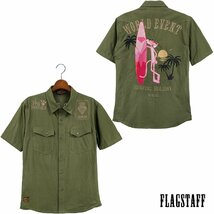 432044-85 ピンクパンサー PINK PANTHER ワークシャツ リップストップ mens メンズ サーフボード 半袖シャツ(カーキ緑) FLAG STAFF L_画像5