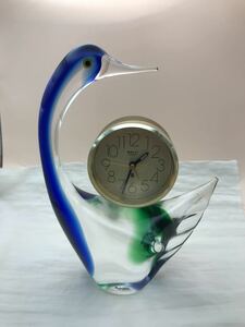 C2-1C80 ClMulti Glass マルティグラス スワン　ガラス工芸品 インテリア アンティーク 昭和レトロ　時計は不動　3a